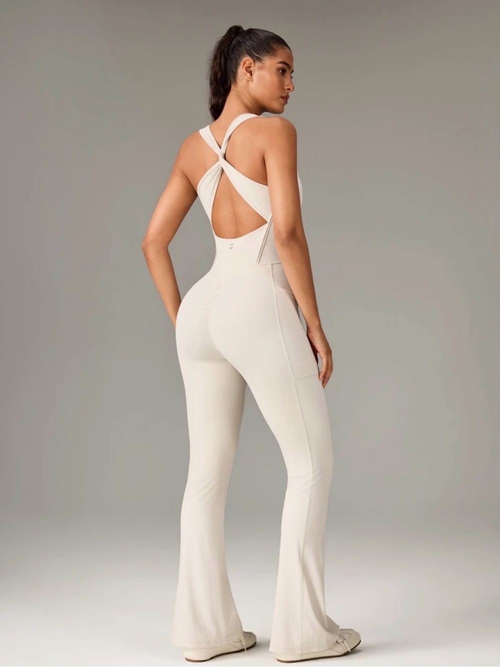 Women’s Cream Jumpsuit - Sleek One-Piece Activewear - Picture 2 of 8